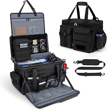 Patrol Bag Law Enforcement Police Gear Bag, Car Front Seat Organizer Tactical Officer Duty Bags, Police Car Accessories for Passenger Seat, Multiple Compartment Molle Webbing Removable Shoulder Strap